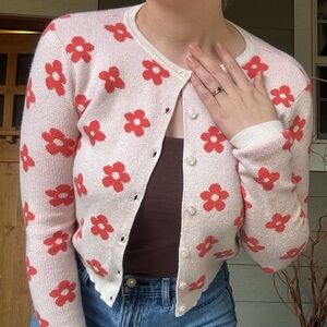 Pink Floral Sweater Cardigan